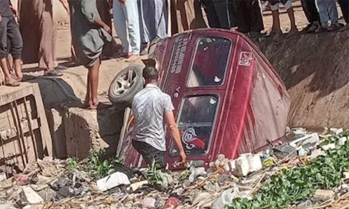 حادثة انقلاب سيارة في ترعة بلمشط بالمنوفية