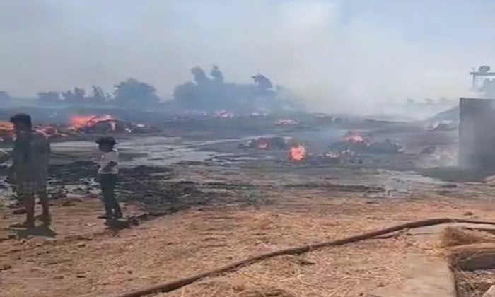 حريق ضخم يلتهم محصول الكتان في شبرا ملس بزفتى